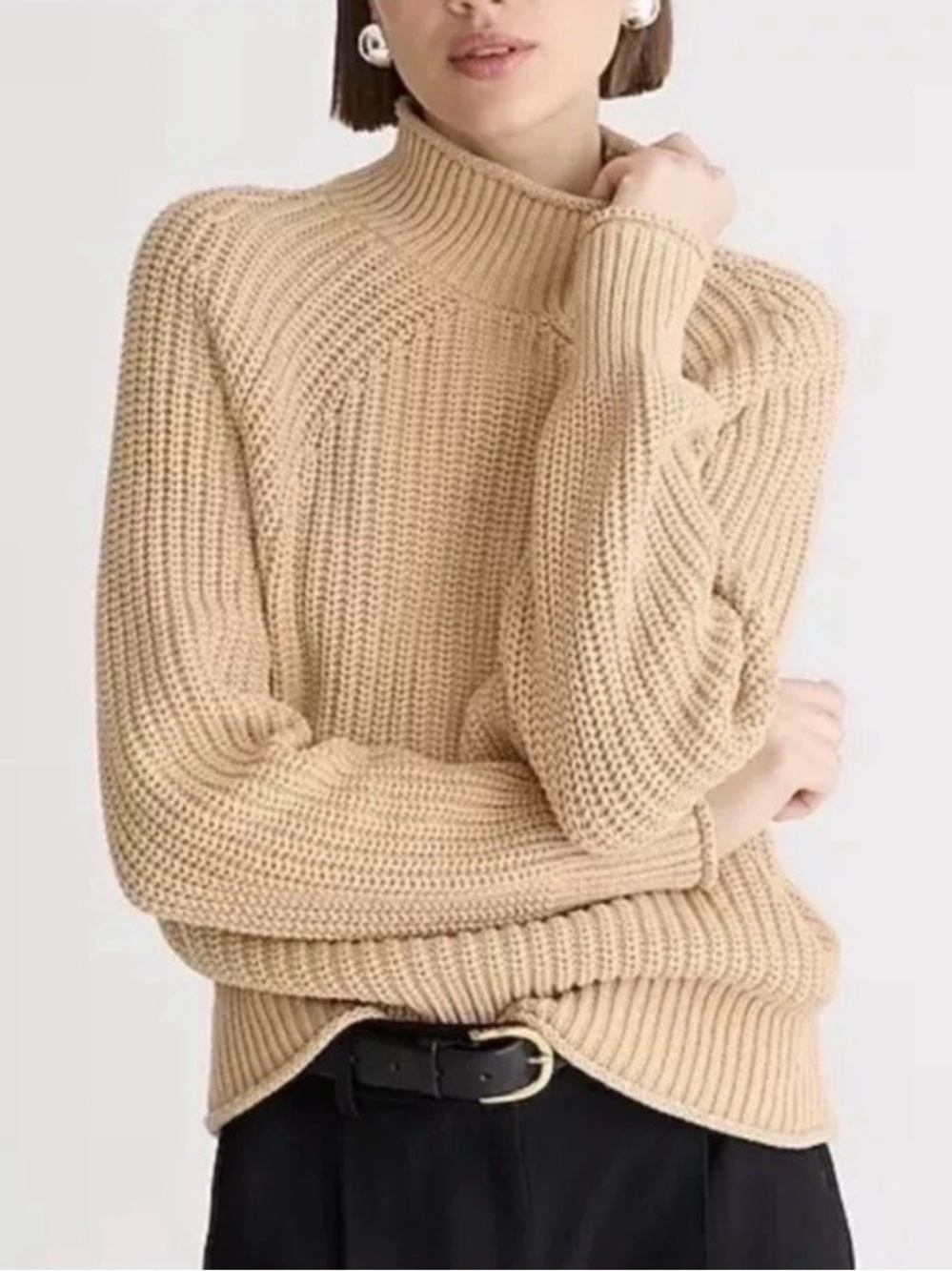 J. Crew Relaxed Ribbed Rollneck Chunky Sweater Sandy Beach size Small